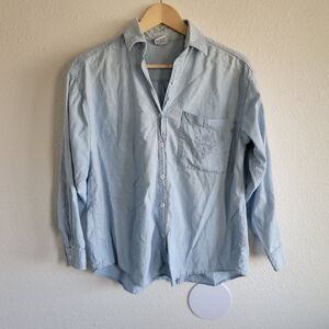 Vintage 90s OshKosh Chambray Denim Long Sleeve Button Up Shirt Made In USA 8